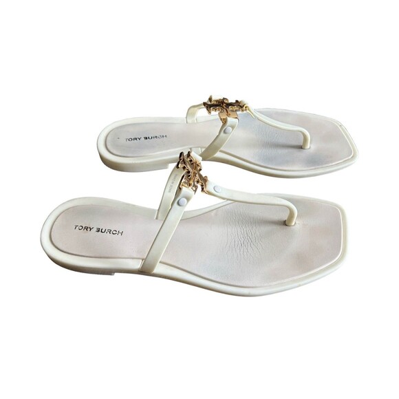 Tory Burch Roxanne Jelly Thong Sandal Ivory Slip On Gold Accent Shoe Size 9 - Picture 1 of 4